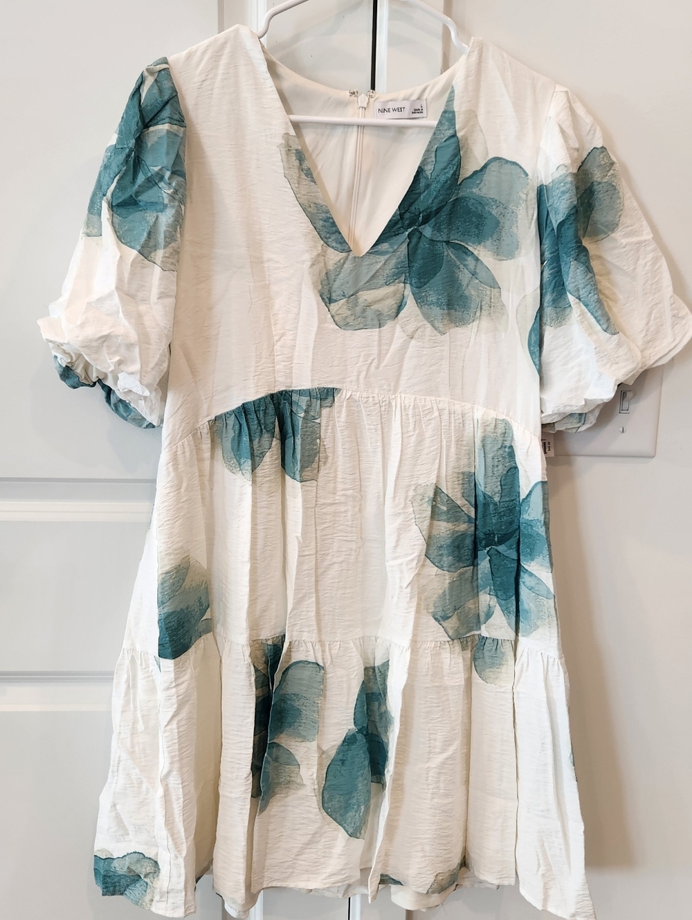 Nine West White Dress with Teal Floral Accent